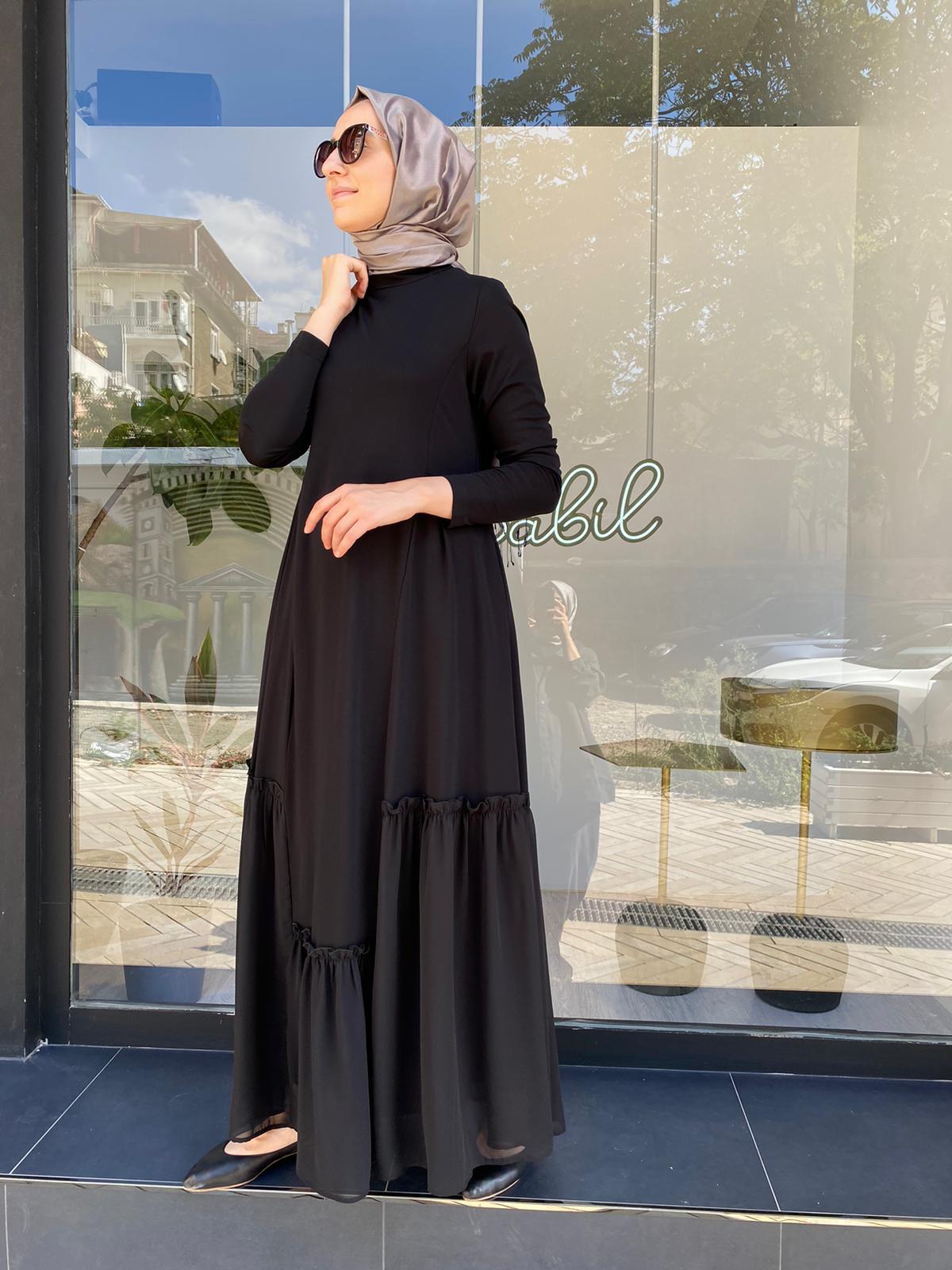 Nurcan Çetin Tül Detaylı Elbise Siyah 24107