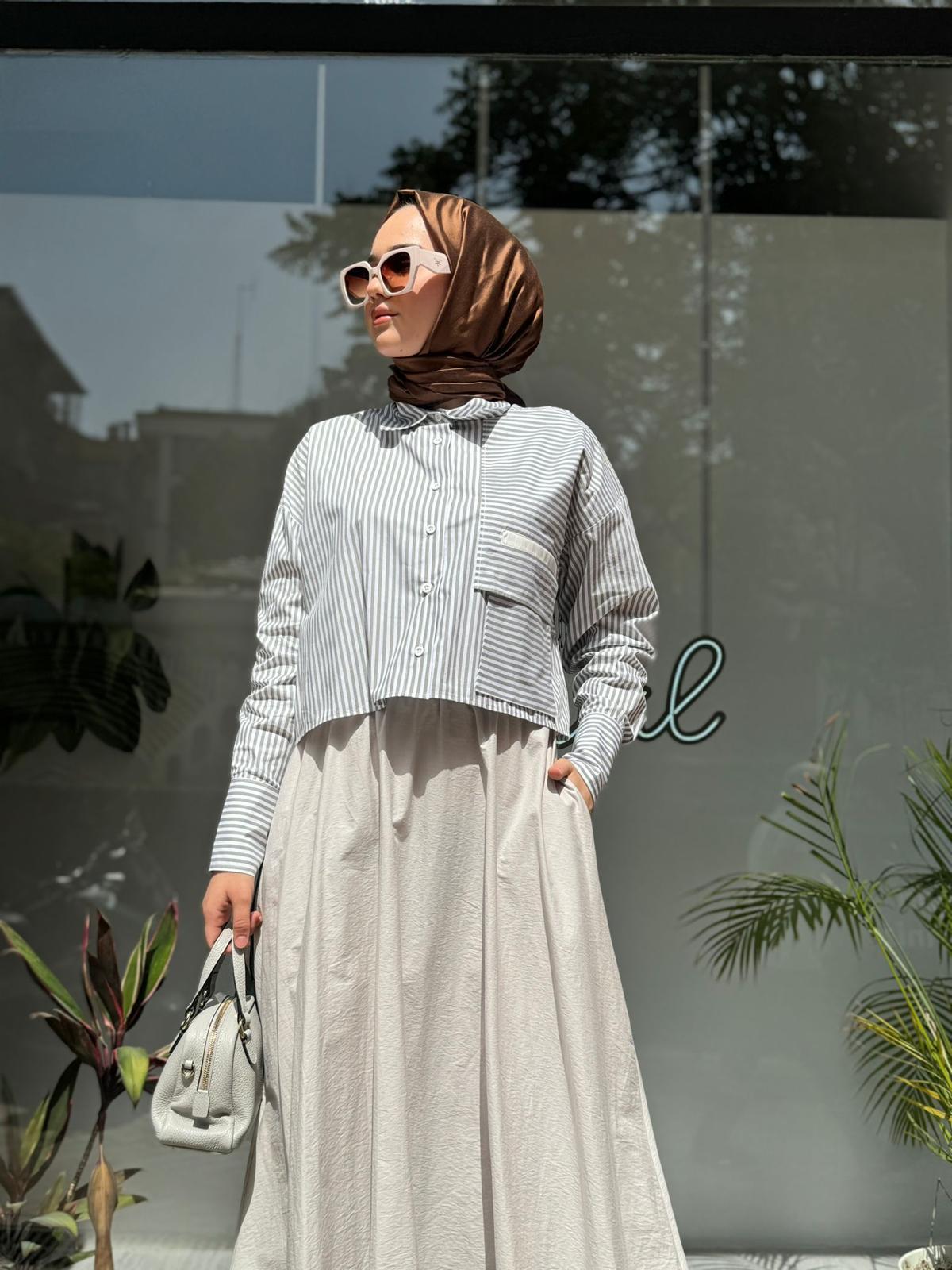 QOOQ Çizgili Crop Gömlek Yeşil 24ss248