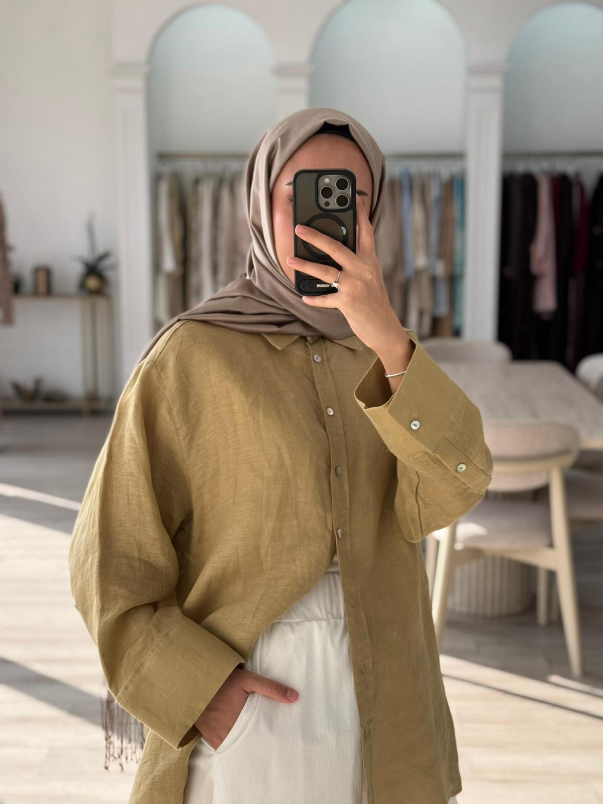 QOOQ Lin Gömlek Hardal 25ss212