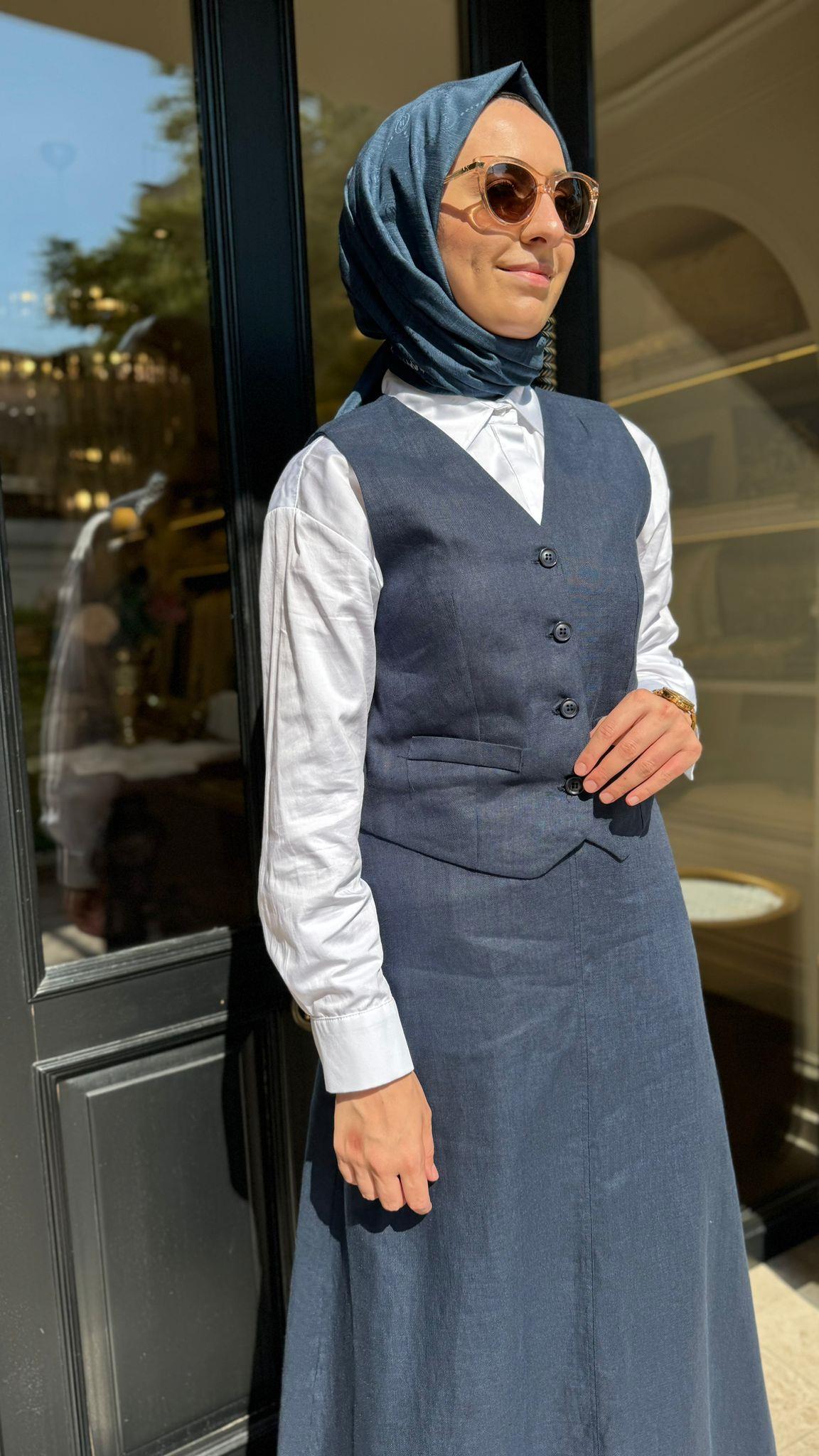 QOOQ Linen Takım Lacivert 24ss603