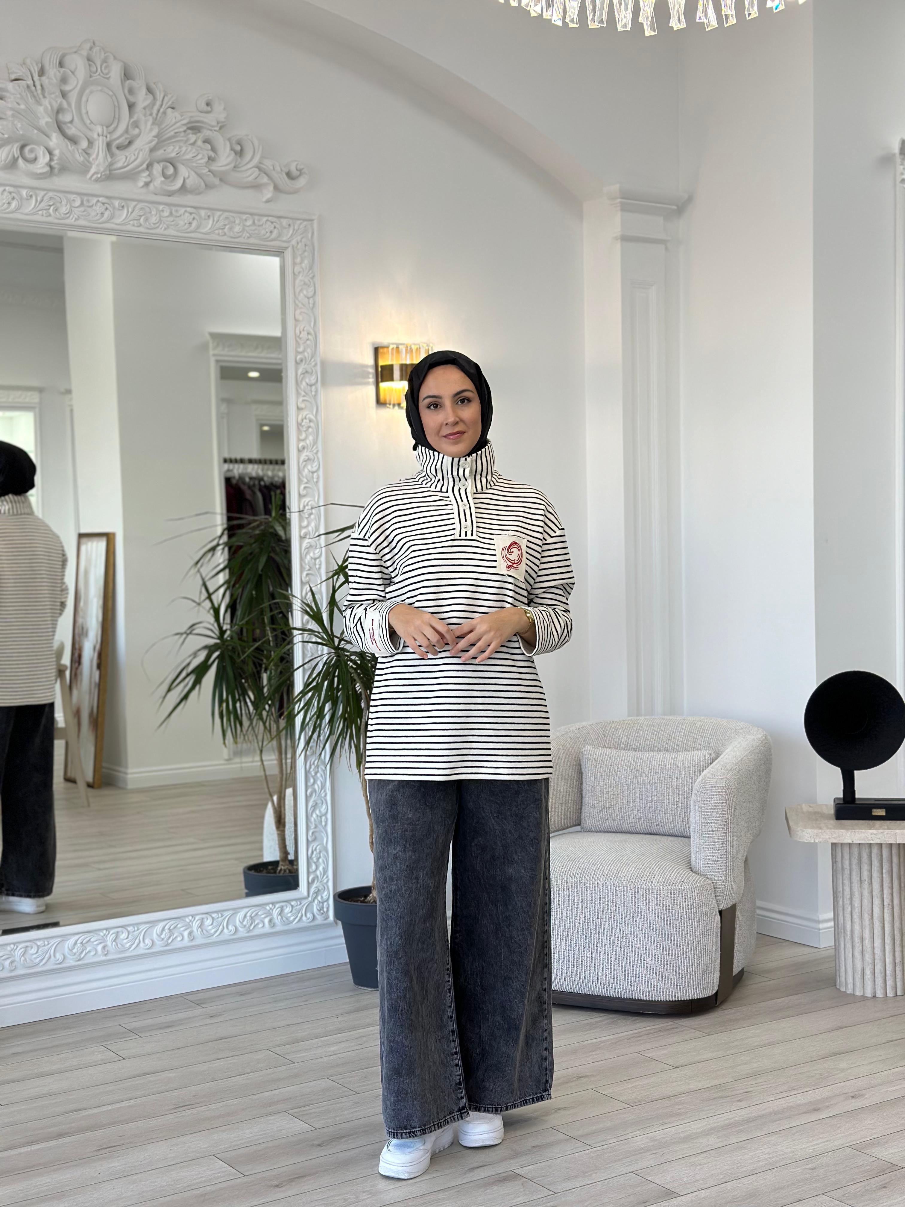 QOOQ Lora Sweat Siyah Beyaz 25fw234