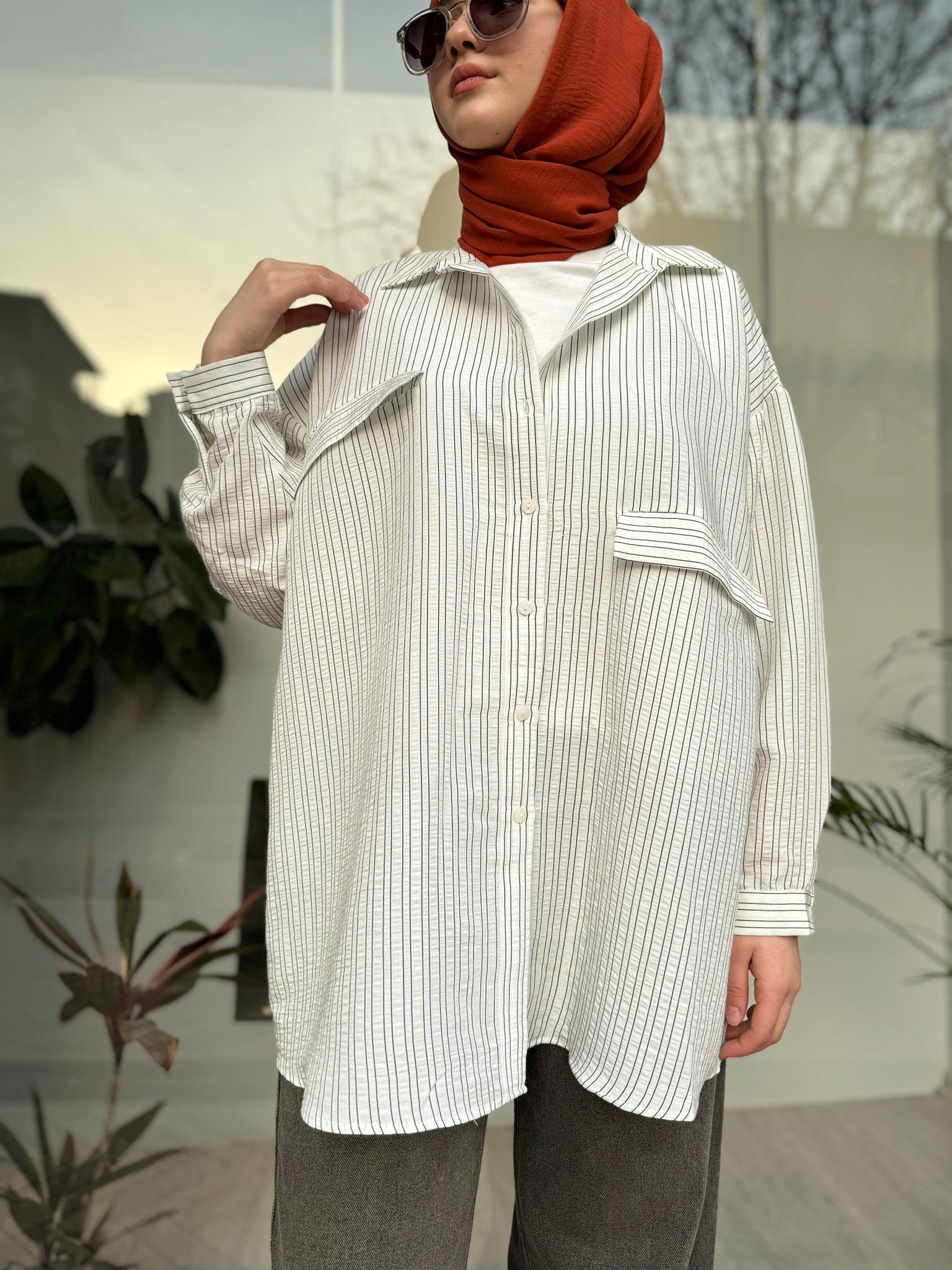 QOOQ Luvya Gömlek Çizgili 24ss212