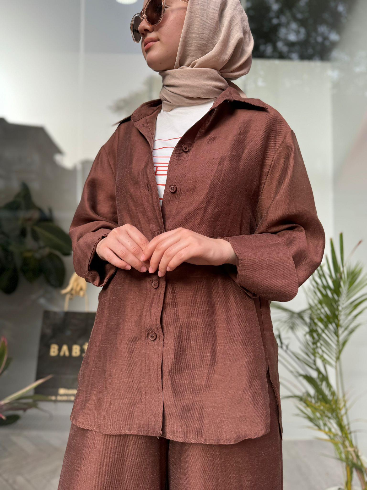 QOOQ Tenket Gömlek Kahve 24ss227