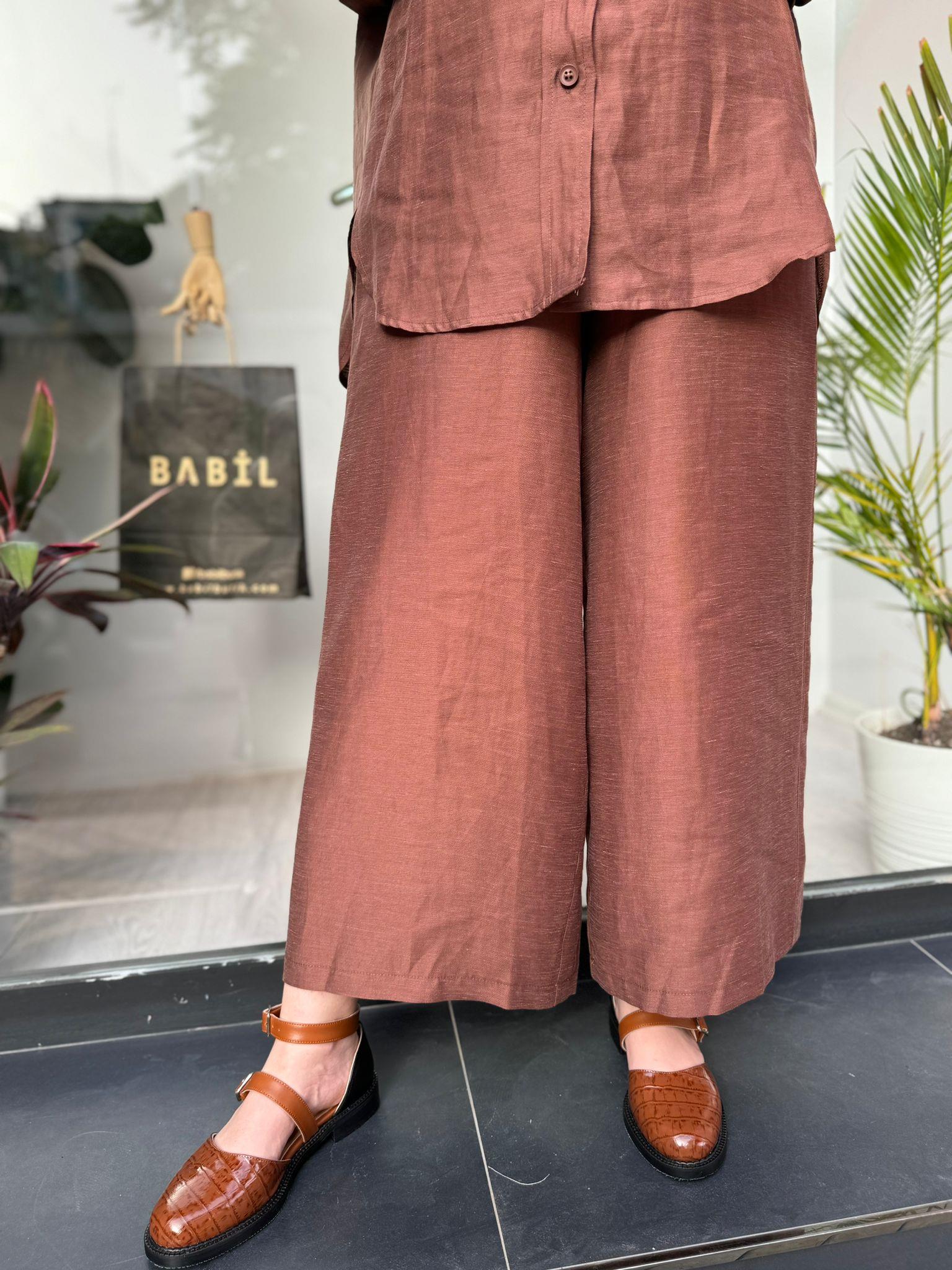 QOOQ Tenket Pantolon Bol Paça Kahve 24ss350