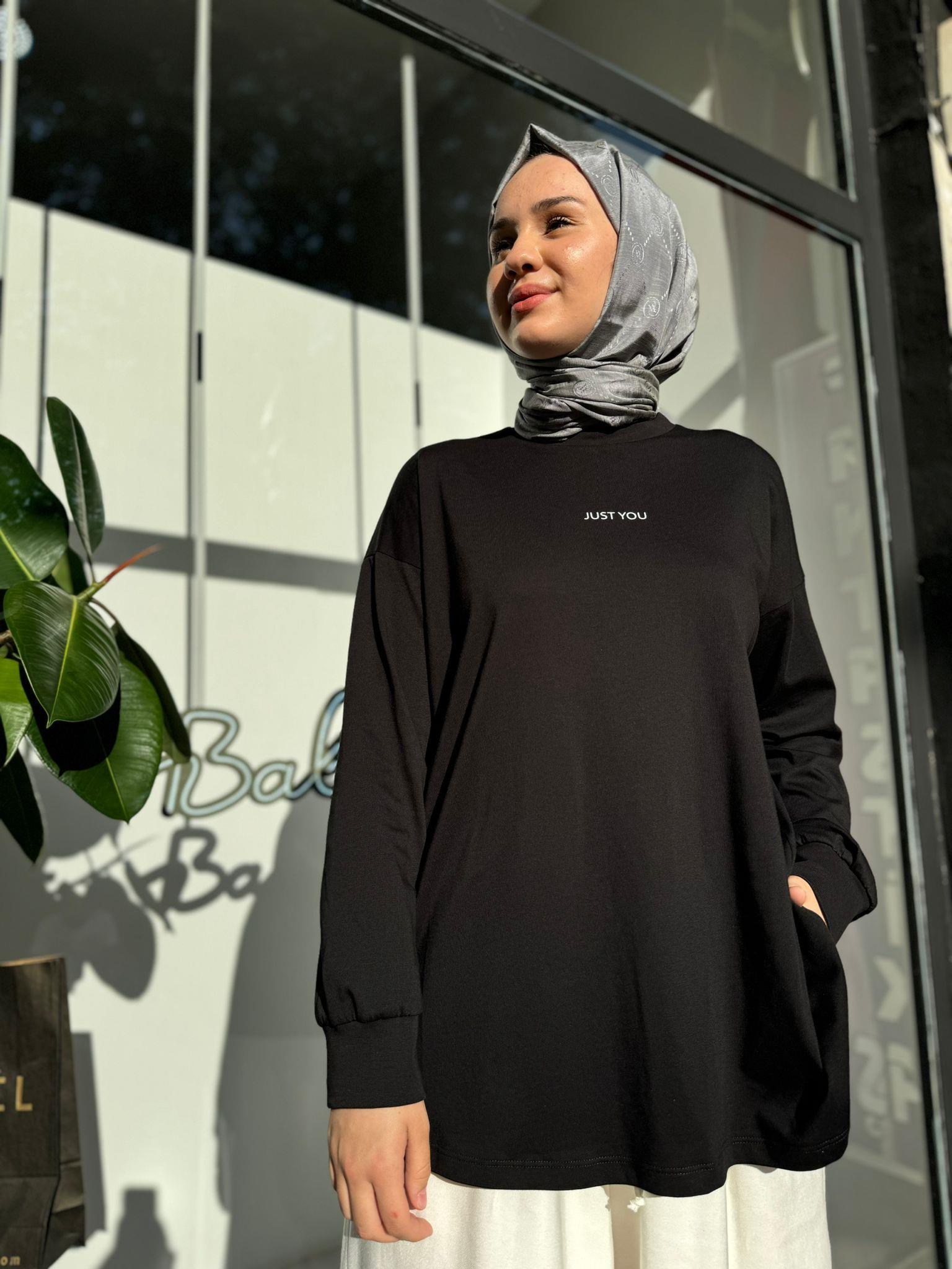 QOOQ Uzun Kol Just You Tunik Siyah 24ss246