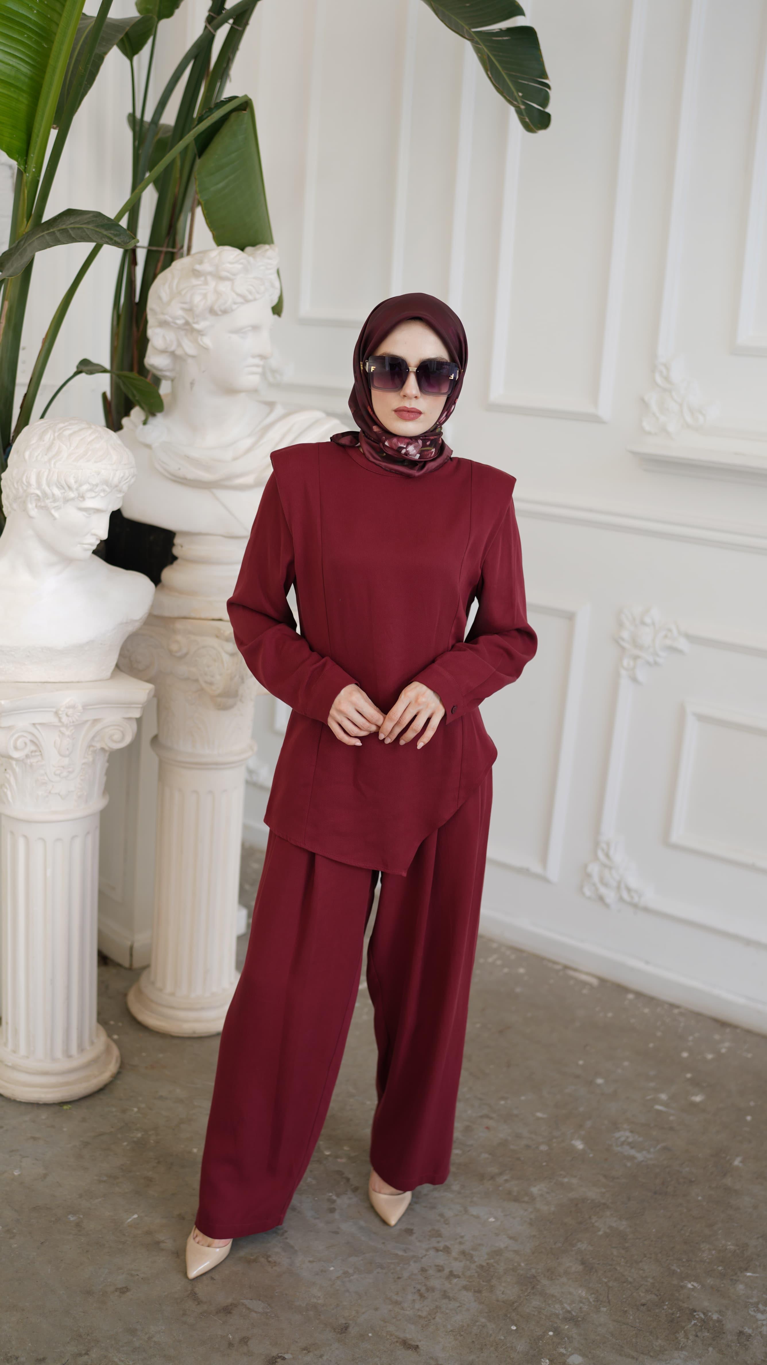 QOOQ Vatka Bluz Takım Bordo 25fw224