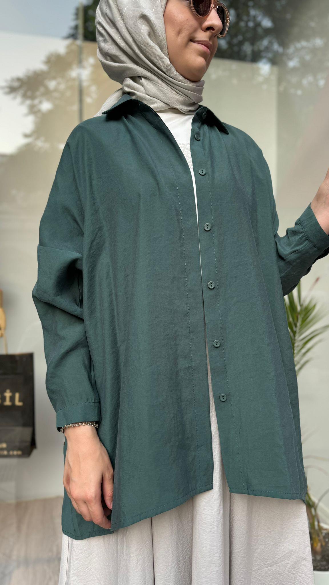 QOOQ Yarasa Kol Gömlek Haki 24ss270