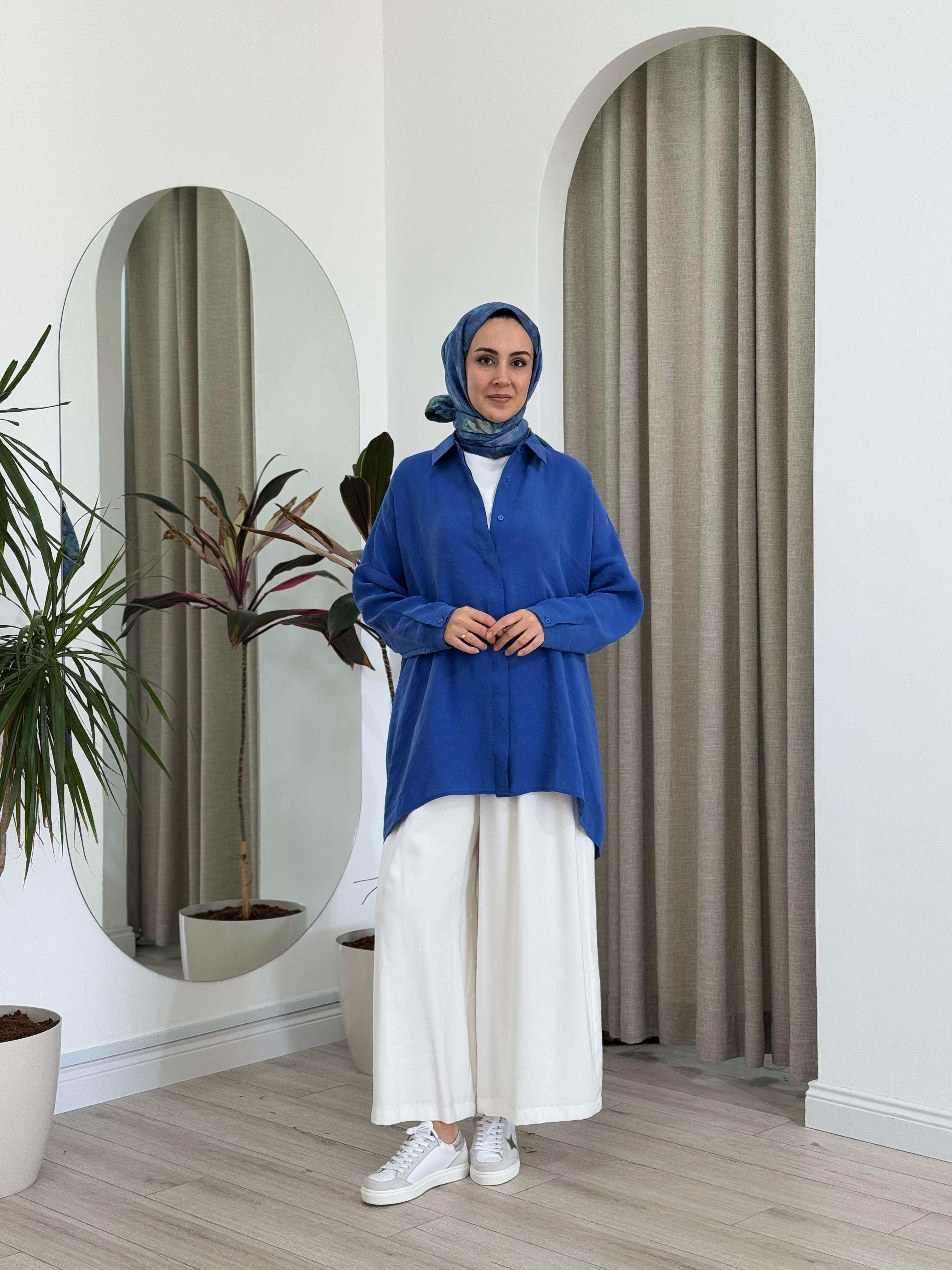 QOOQ Yarasa Kol Gömlek Saks 25ss231