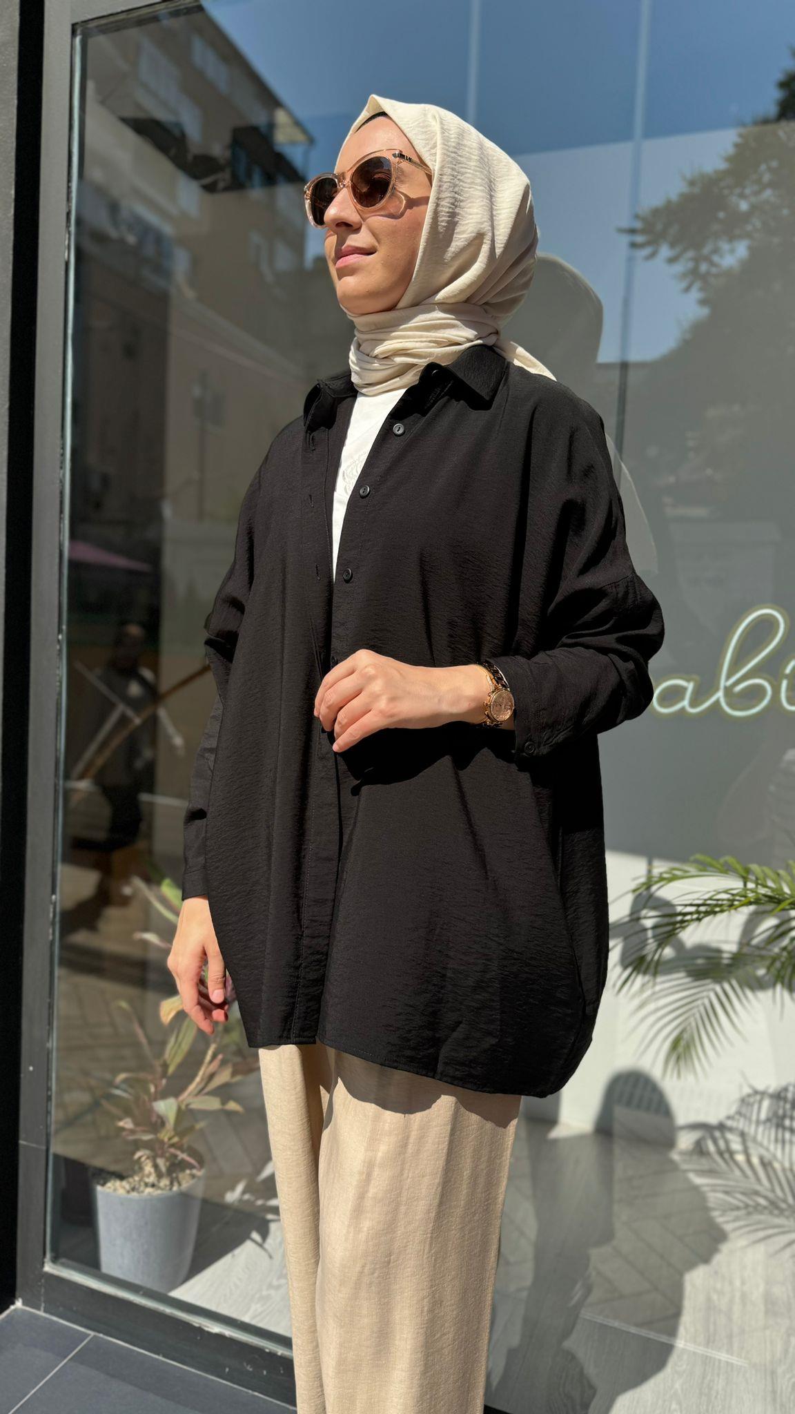 QOOQ Yarasa Kol Gömlek Siyah 24ss270