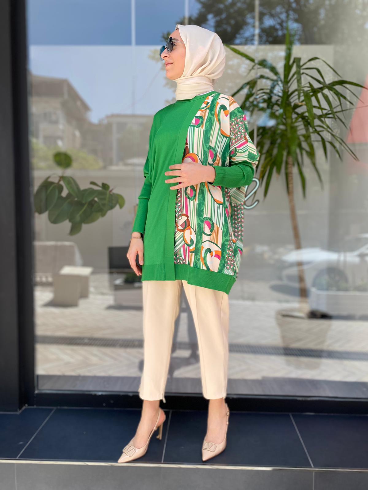 Tığ Triko Geometrik Desen Kumaş Detaylı Rayon Benetton Tunik 21454