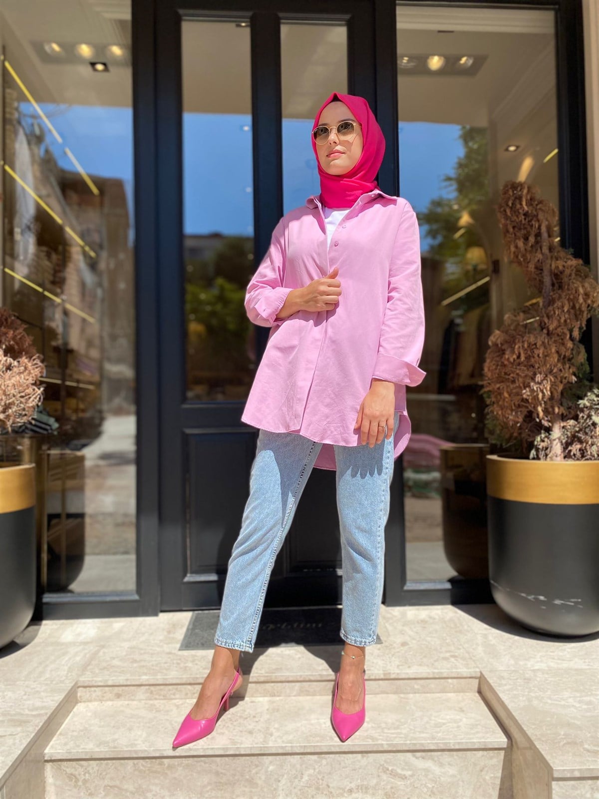 Touche Poplin Gömlek Tunik Pembe 22Y1T050