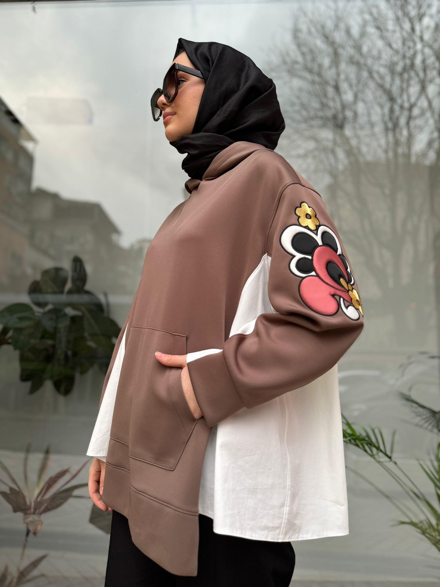 Venöve Hoodie Sweat Kolu Nakış Detaylı Vizon 24sswe0003