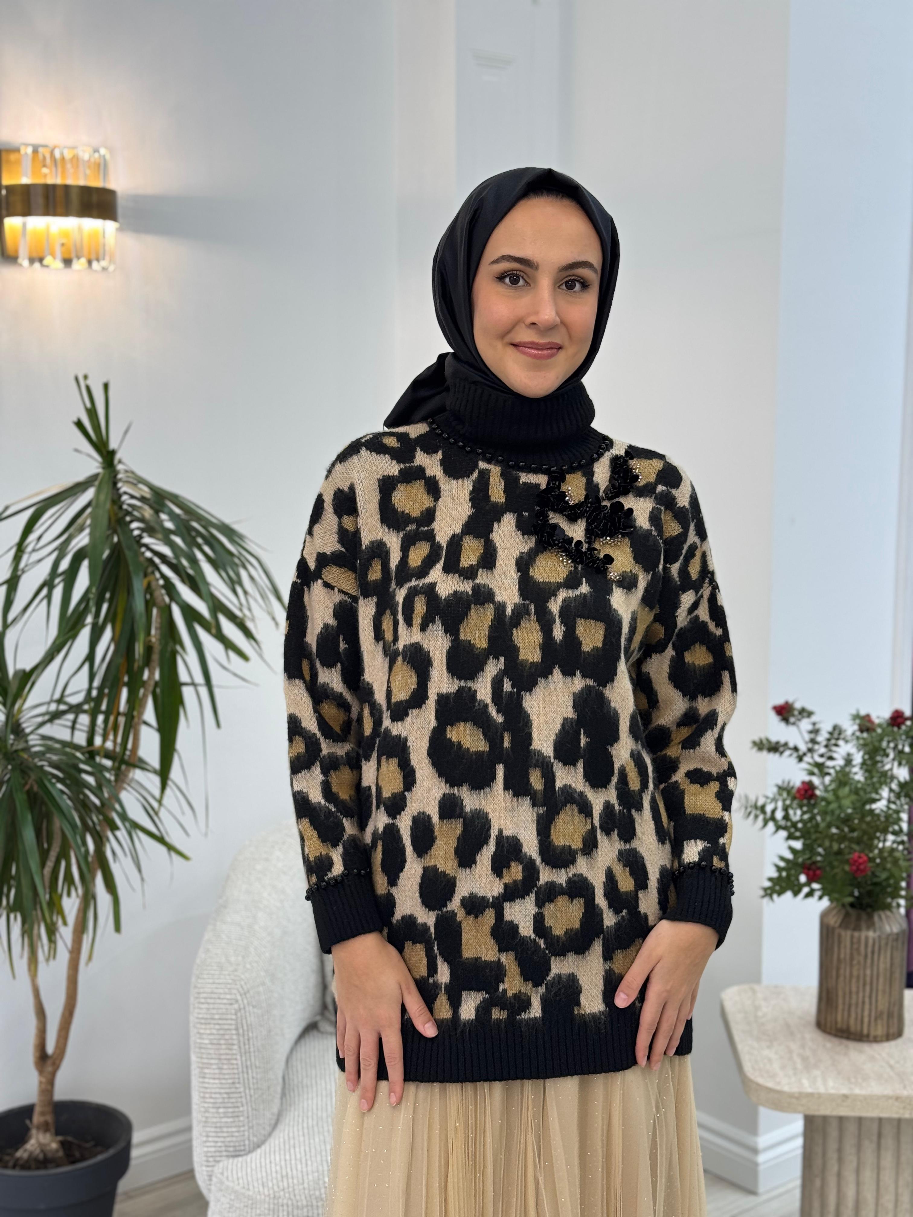 Venöve Wella Leopar Desenli Triko 25fwtrı0002