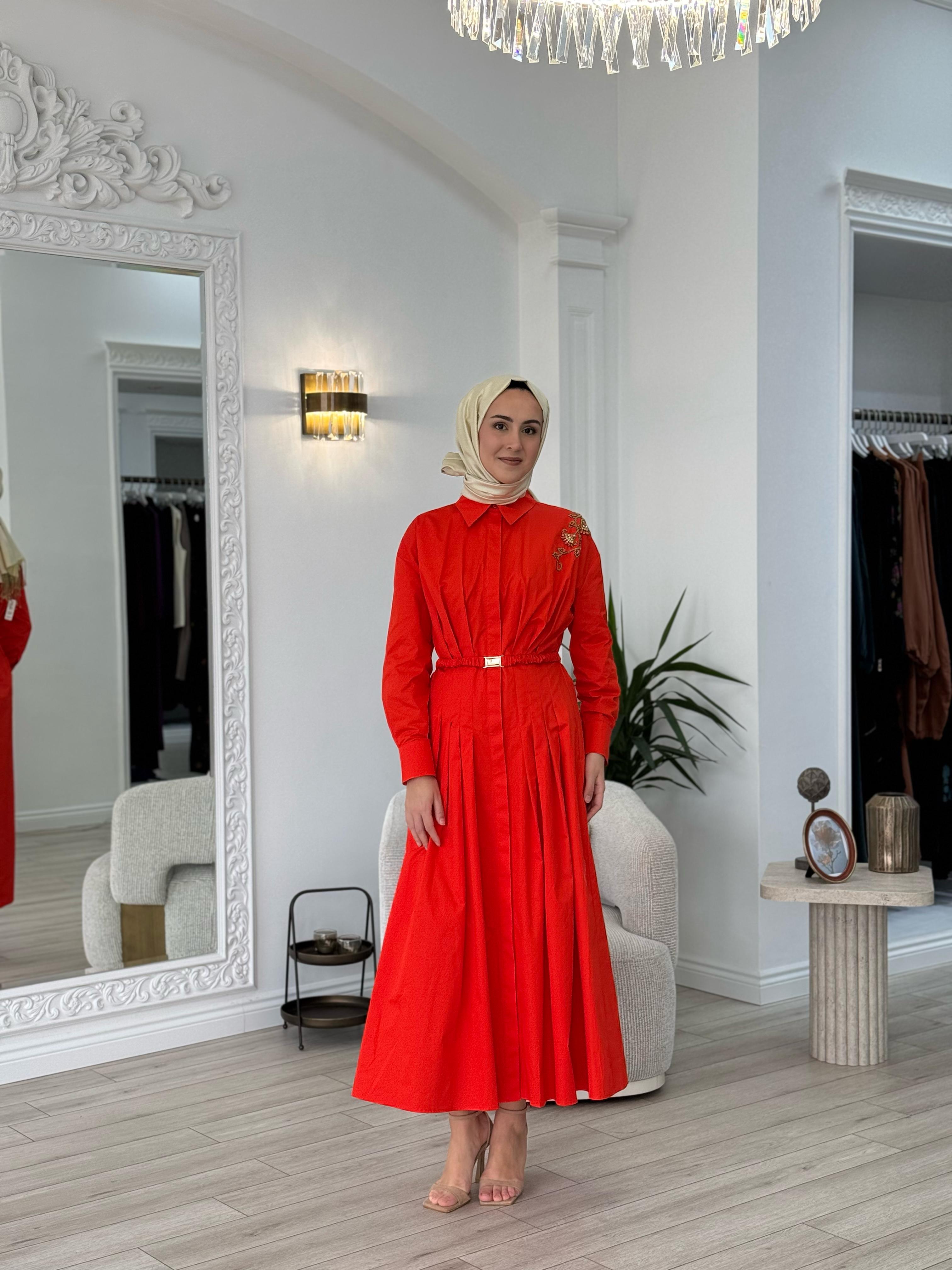 Vuu Koton Önü Pileli Elbise Mercan 25ssv4010