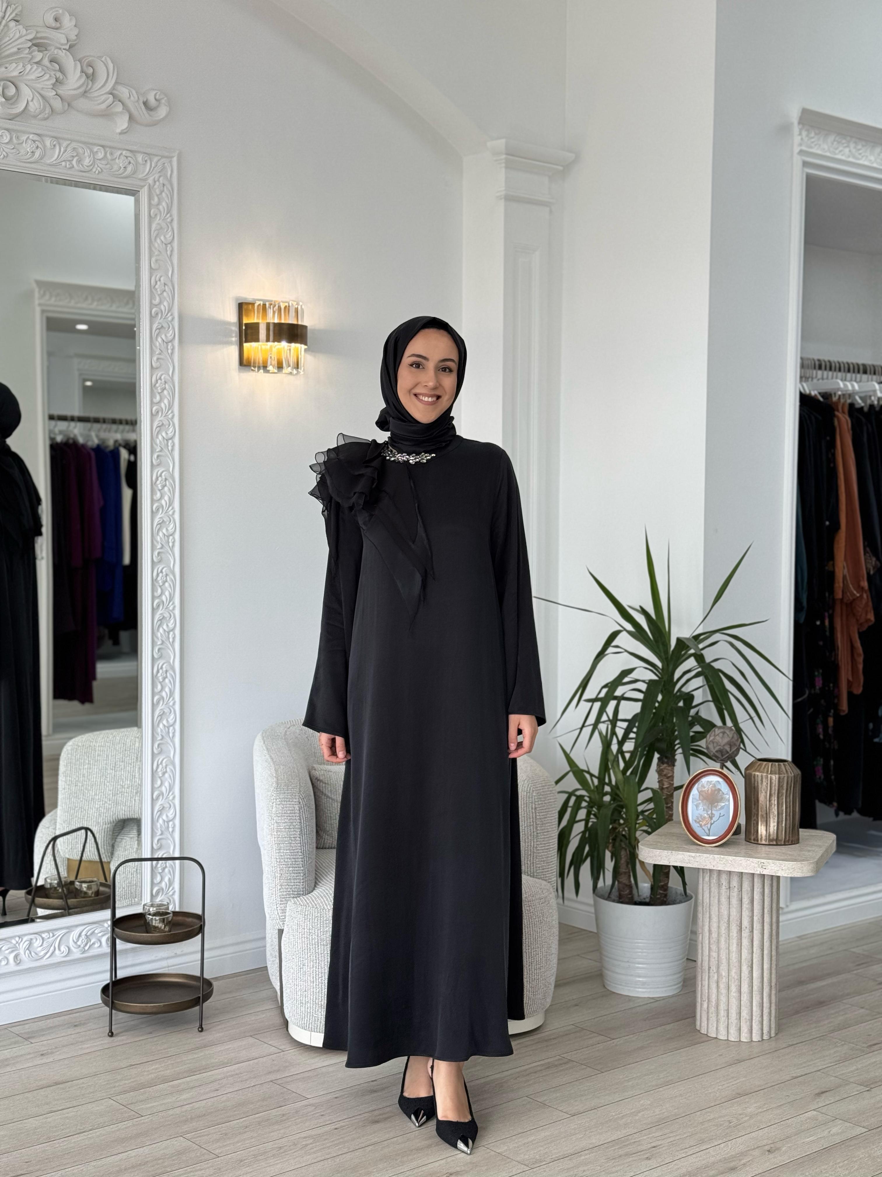 Zems Taşlı Elbise Siyah 2628