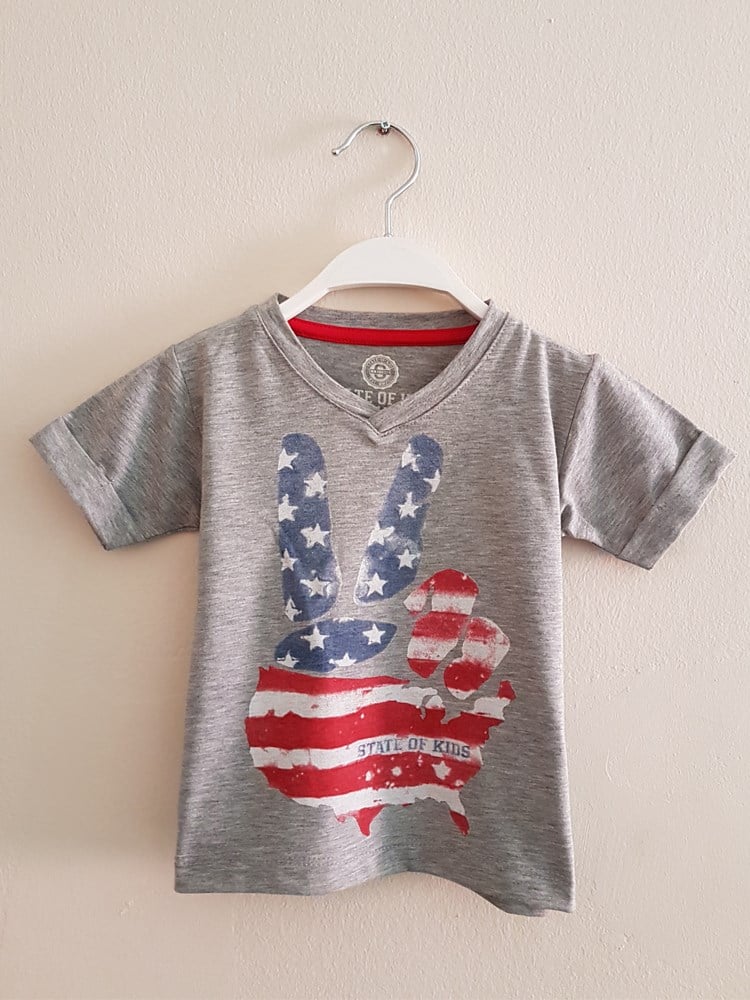 State of Kids Baskılı Gri T-Shirt - USA