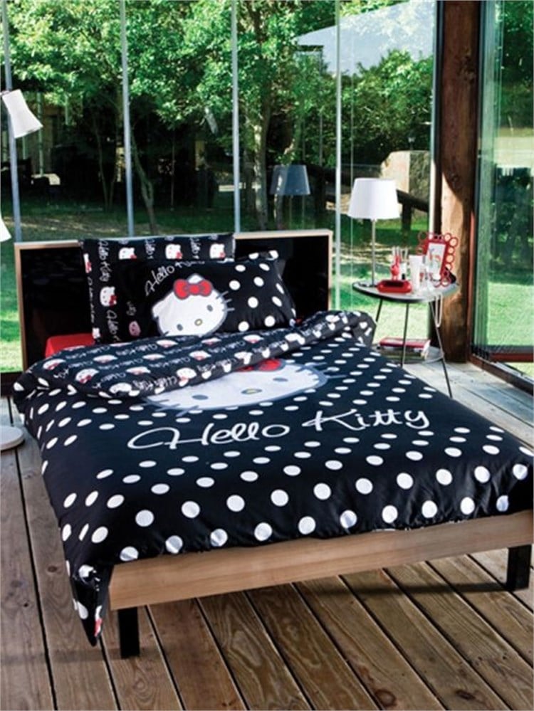 Hello Kitty Lisanslı Tek Kişilik Nevresim Siyah