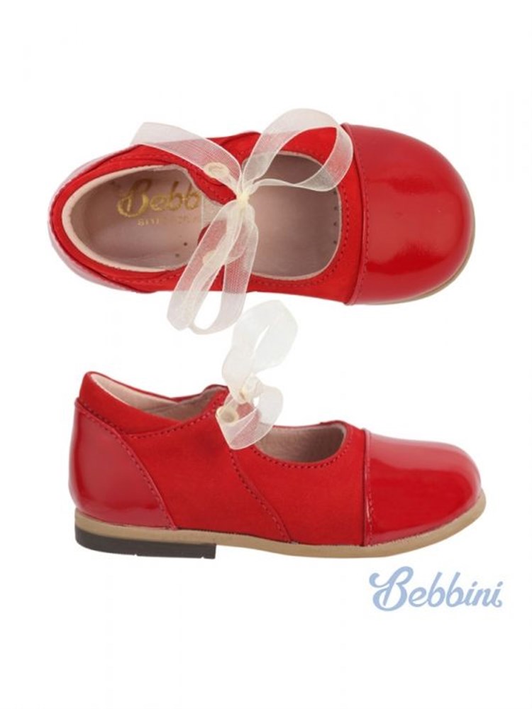 Bebbini Kırmızı Rugan Kurdeleli Kız Çocuk Ayakkabısı - Markabebe.com
