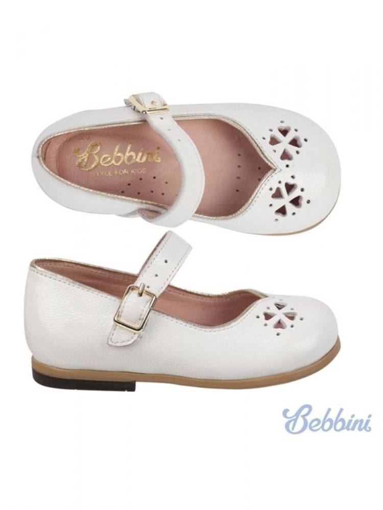 Bebbini Beyaz Deri Tokalı Kız Çocuk Ayakkabısı - Markabebe.com