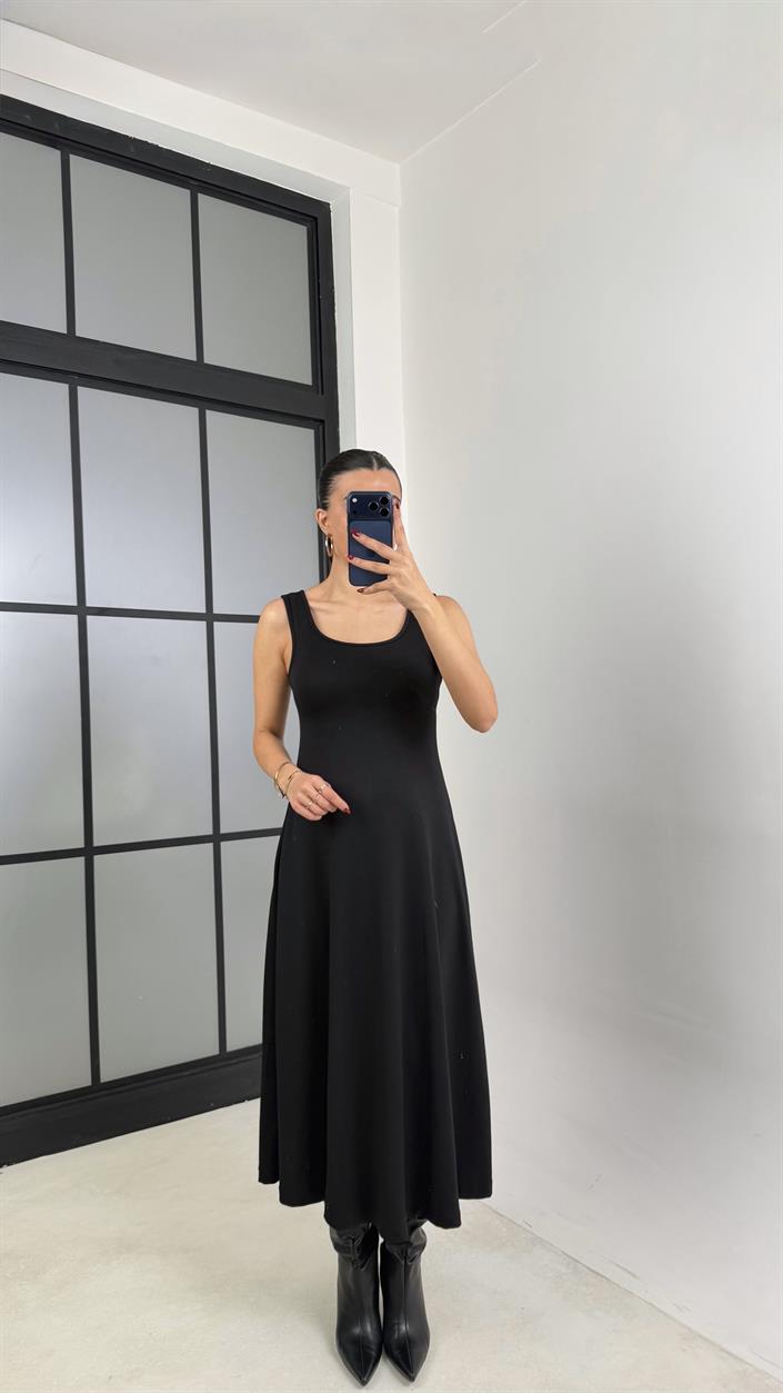 Siyah Kazak Elbise İkili Basic Modal Takım GAUS-00722