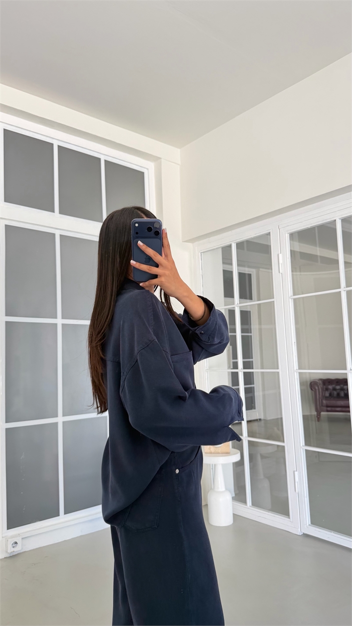 Lacivert Gömlek Pantolon İkili Premium Tencel Denim Takım GAUS-02099