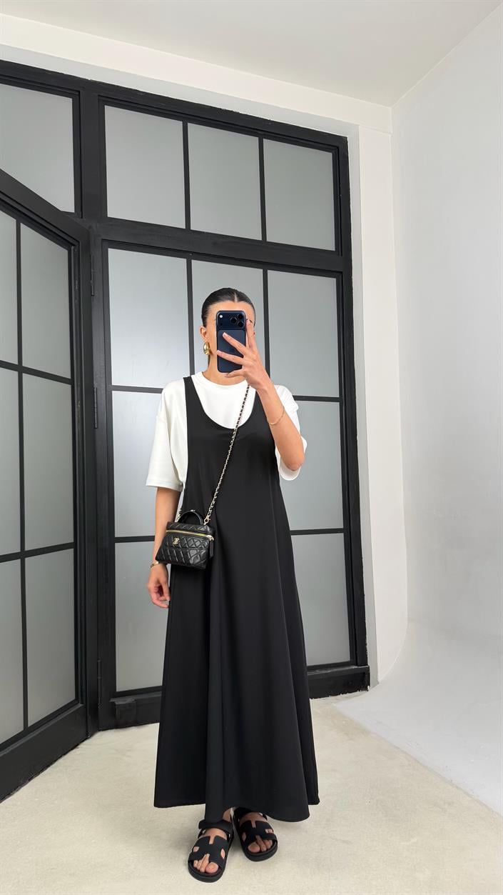 Siyah Twst Model Elbise Tshirt İkili Takım GAUS-01442