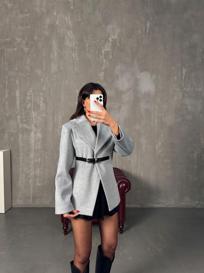 Antony Gri MD Model Belden Kemer Detaylı Astarlı Ceket