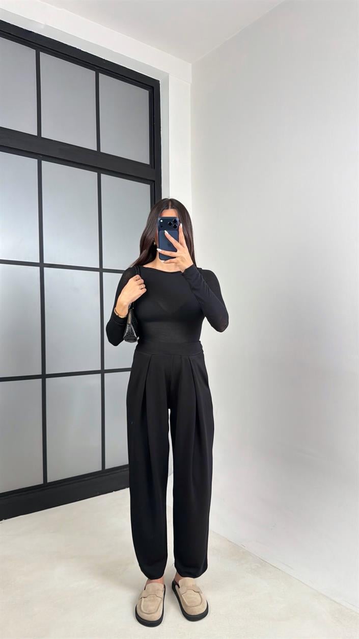 Siyah Beli Lastikli OYS Muadil Şalvar Modal Pantolon GAUS-00574