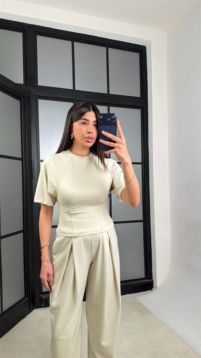 Taş Üst Beli Lastikli Pantolon Diagonel Kumaş Takım GAUS-01306