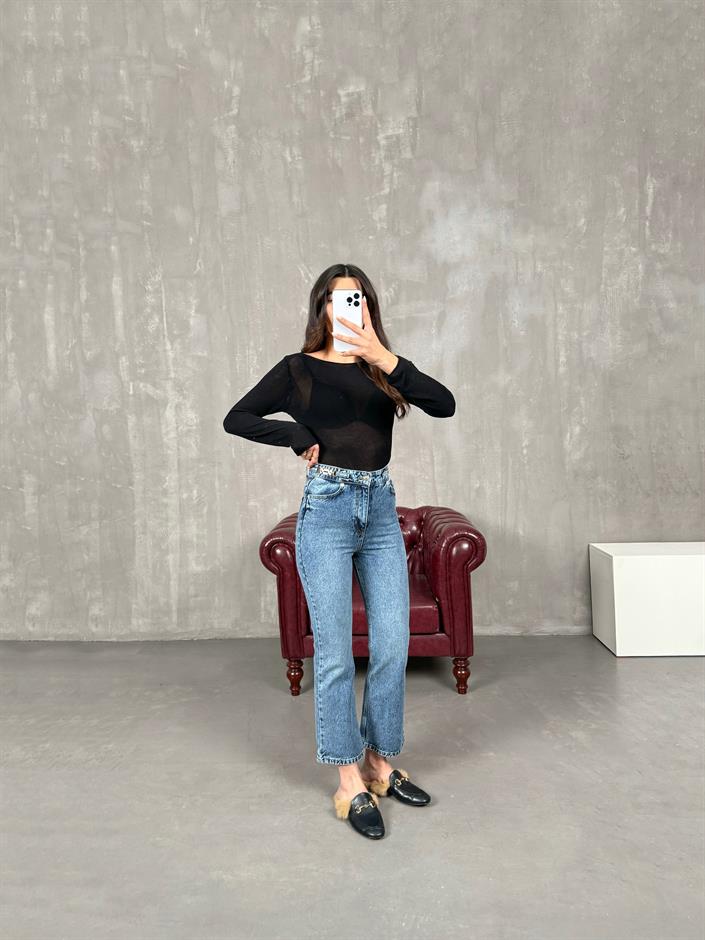 Loka Mavi Gold Detaylı Flare Jean