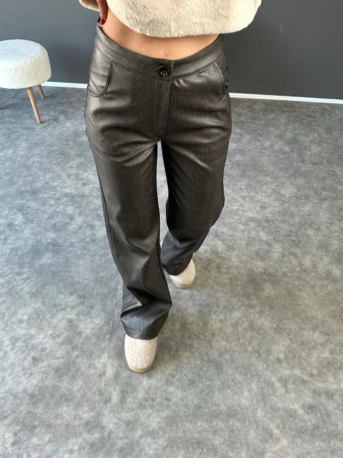 Nori Gri Eskitme Deri Pantolon 