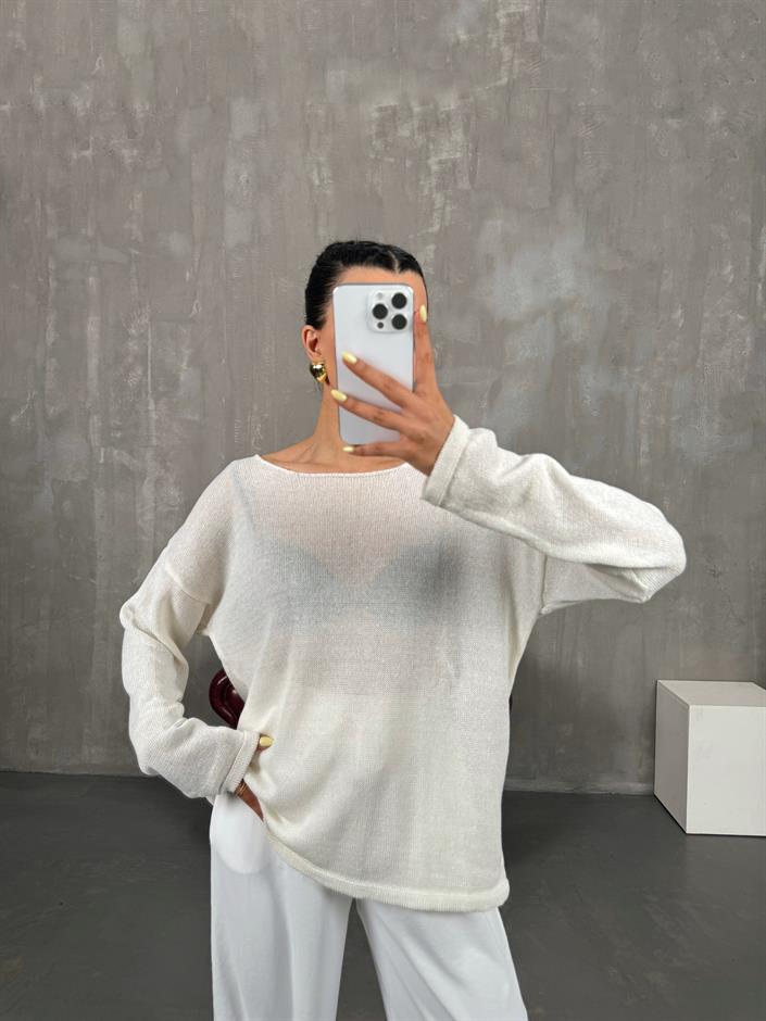 Krem İnce Triko Kazak Gaus00116