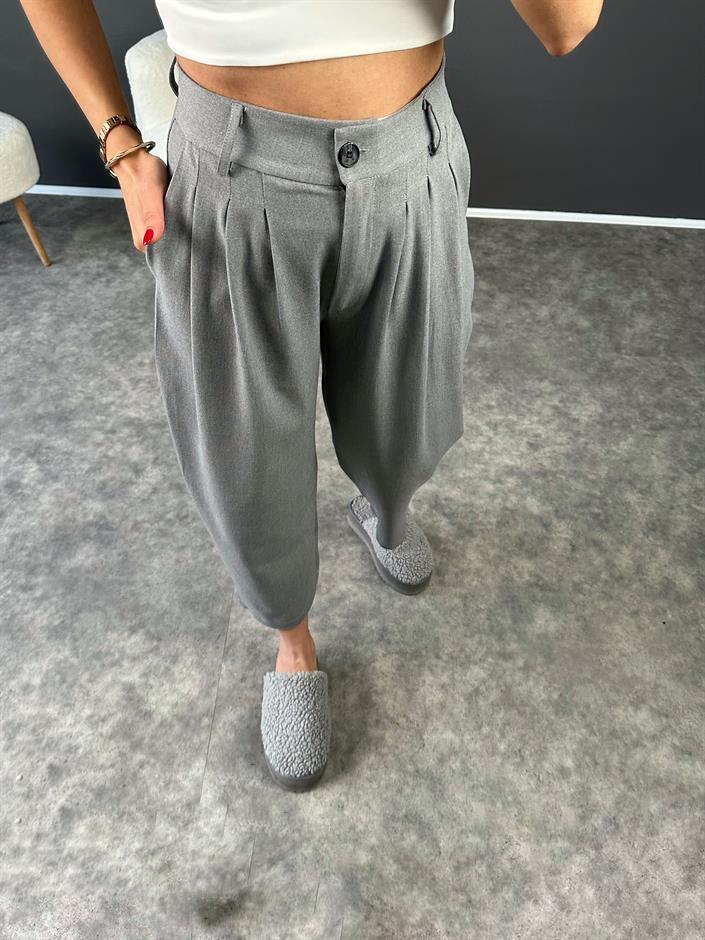 Alfonsa Gri Şalvar Pensli Pantolon