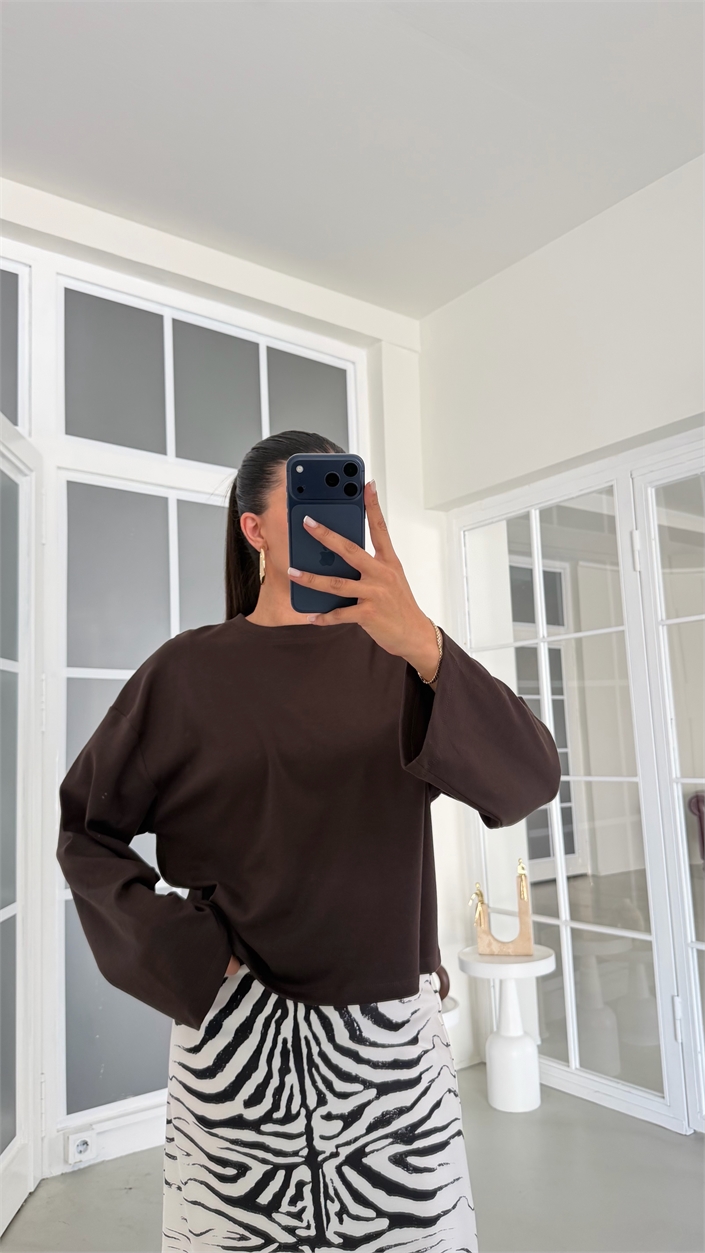 Kahve İspanyol Kol Basic Bluz GAUS-02108