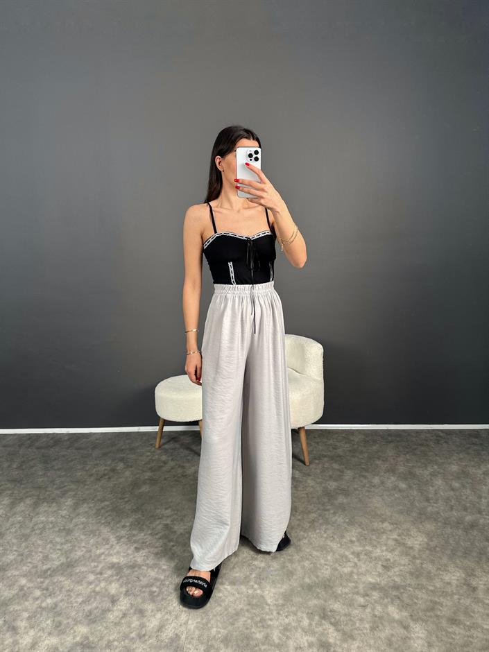 Eliow Gri Bol Paça Beli Lastikli Pantolon