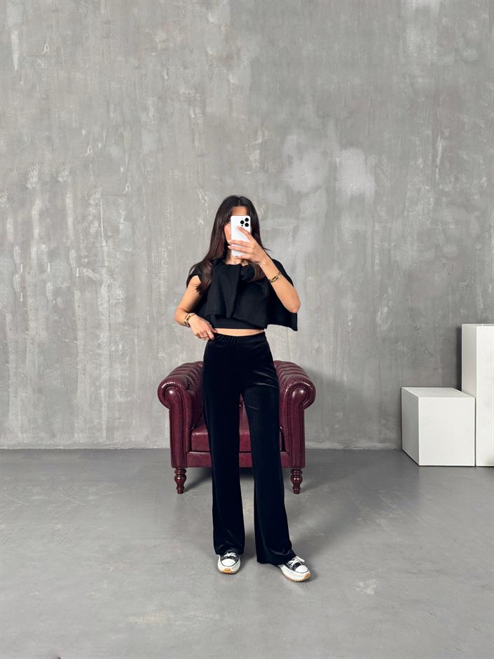 Crans Siyah Kadife Pantolon