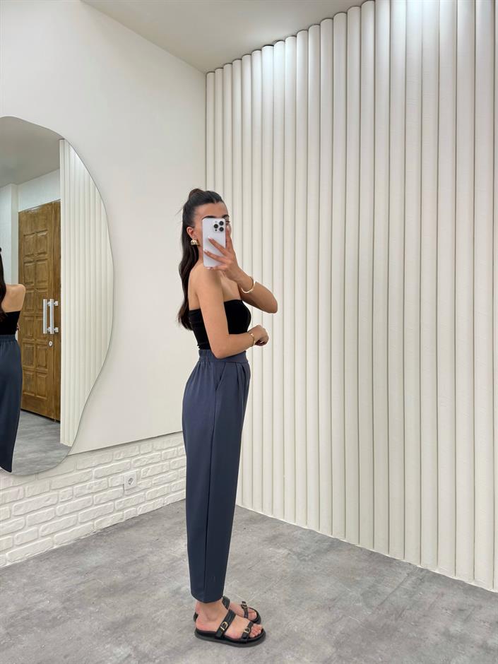 Antrasit  Beli Lastikli Cepli Harem Pantolon Gaus00308