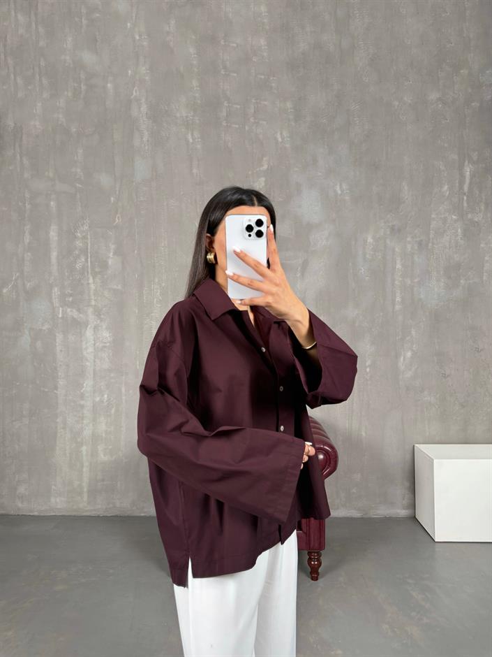 Mürdüm Poplin Oversize Gömlek Gaus00066