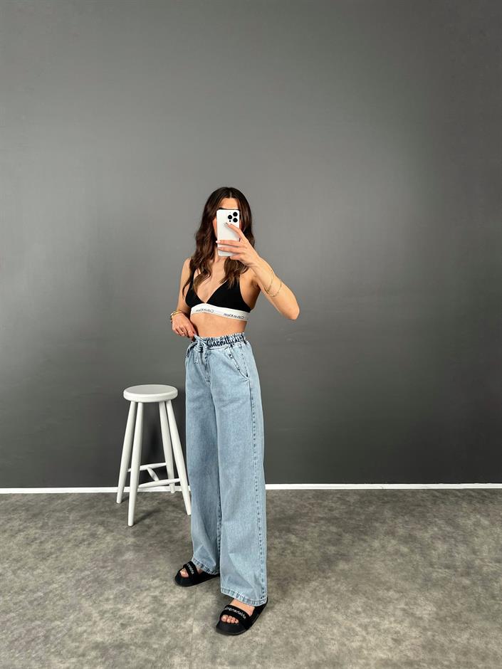 Premium Beli Lastikli Mavi Jean