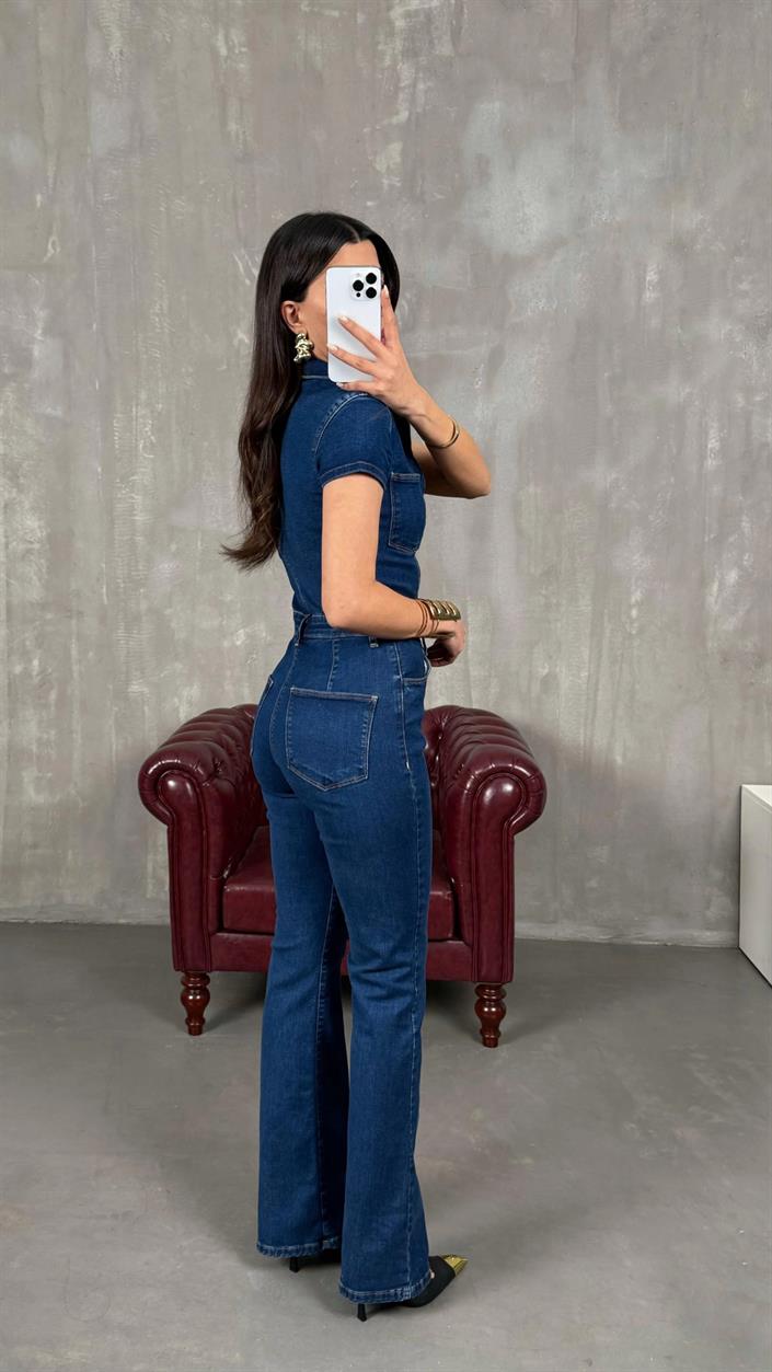 Milen Mavi Fermuarlı Gabardin Tulum GAUS-01255