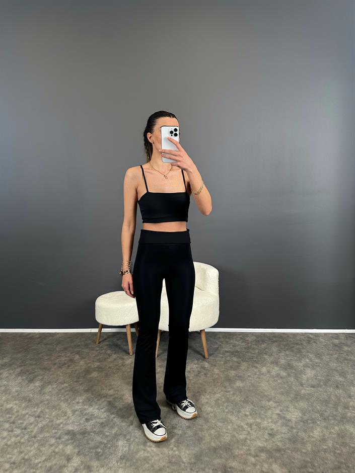 BRS*K Model Siyah Katlamalı İspanyol Pantolon 