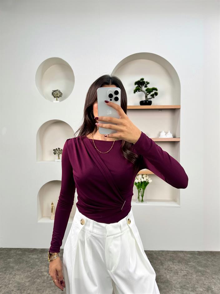 Bri Mürdüm Belden Büzgü Detaylı Bluz