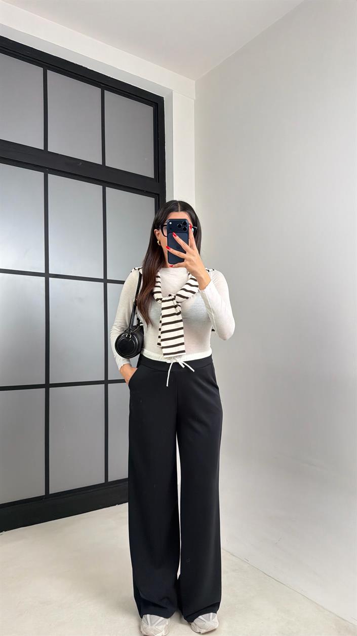 Siyah Beli Lastikli Modal Kumaş Pantolon GAUS-00914