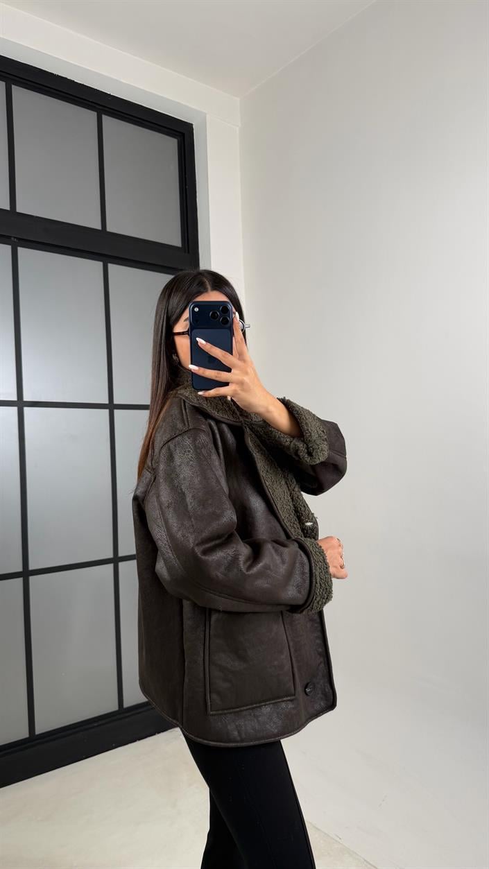 Haki İçi Kürk Detaylı Cepli Süet Mont GAUS-00631