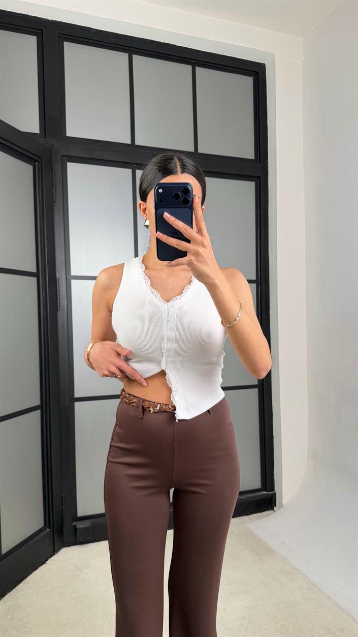 Kahve Örgü Kemerli Pantolon GAUS-01361