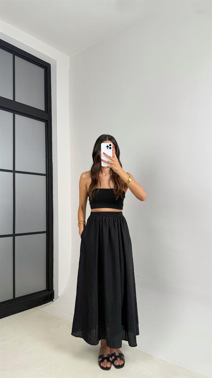 Siyah Cep Detaylı Basic Tencel Etek GAUS-0045