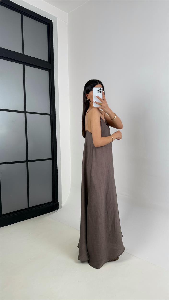Vizon Askılı Astarlı Cepli Tencel Elbise Gaus00449