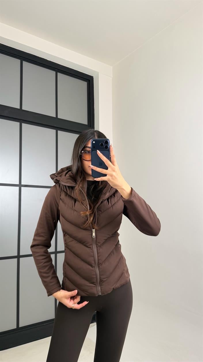 Kahve Kapüşonlu ZR Muadil Şişme Mont GAUS-00880