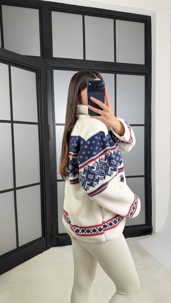 Lacivert Kızak Desenli Cepli Polar Hırka GAUS-01177 GAUS-01183