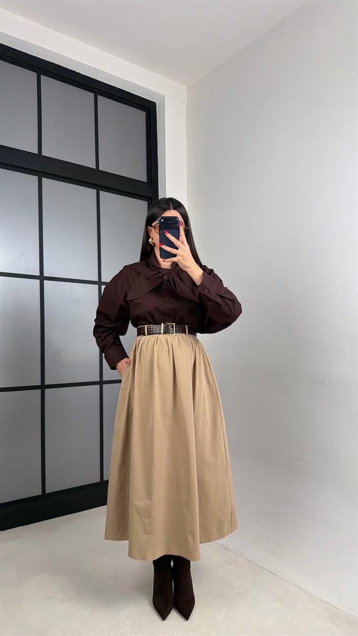 Camel Cepli Kemerli Etek GAUS-00996